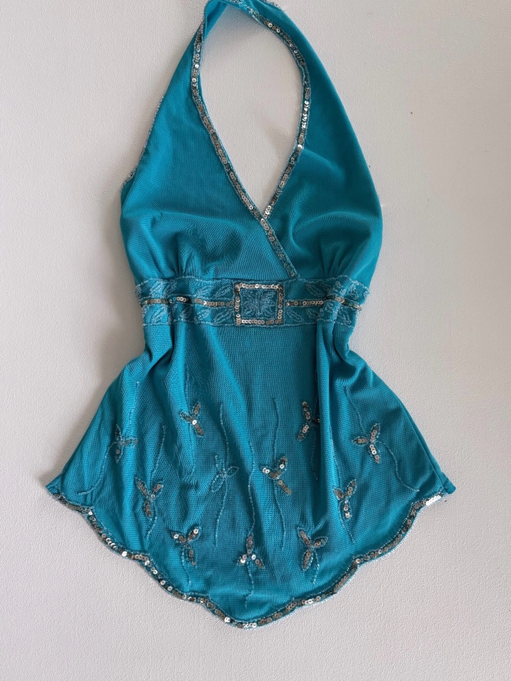 Lipstick Vintage Turquoise Sequin Halter Top